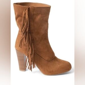 VENUS Tan Suede Fringe Heeled Boots